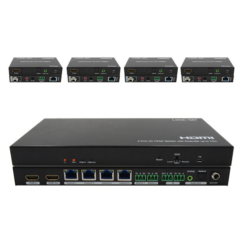 70M 1x4 4K HDMI Splitter Extender Z Ekstrakcją Audio 1x4 Hdmi Splitter Over Cat6