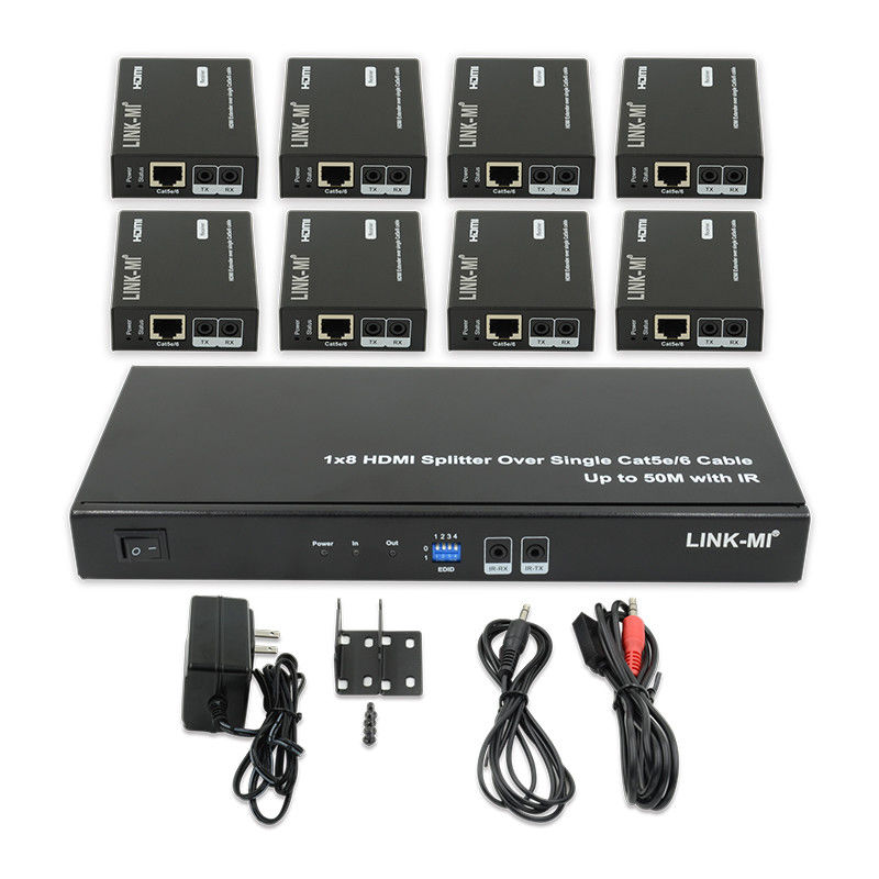 HDMI 50M 1X8 Splitter Over Cat5e 6 Wsparcie kablowe 3D IR 1080P 8 Port HDMI Splitter