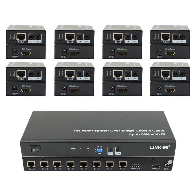 HDMI 50M 1X8 Splitter Over Cat5e 6 Wsparcie kablowe 3D IR 1080P 8 Port HDMI Splitter