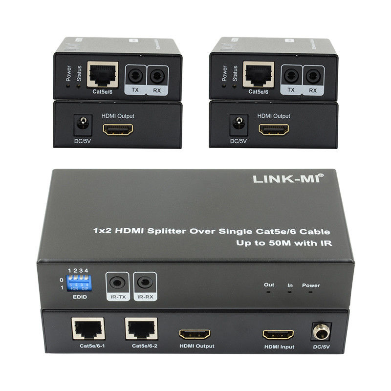 1X2 50M 4K HDMI Splitter Over Cat5e/6 Kabel wspierający 3D IR Cascading dla 4 warstw