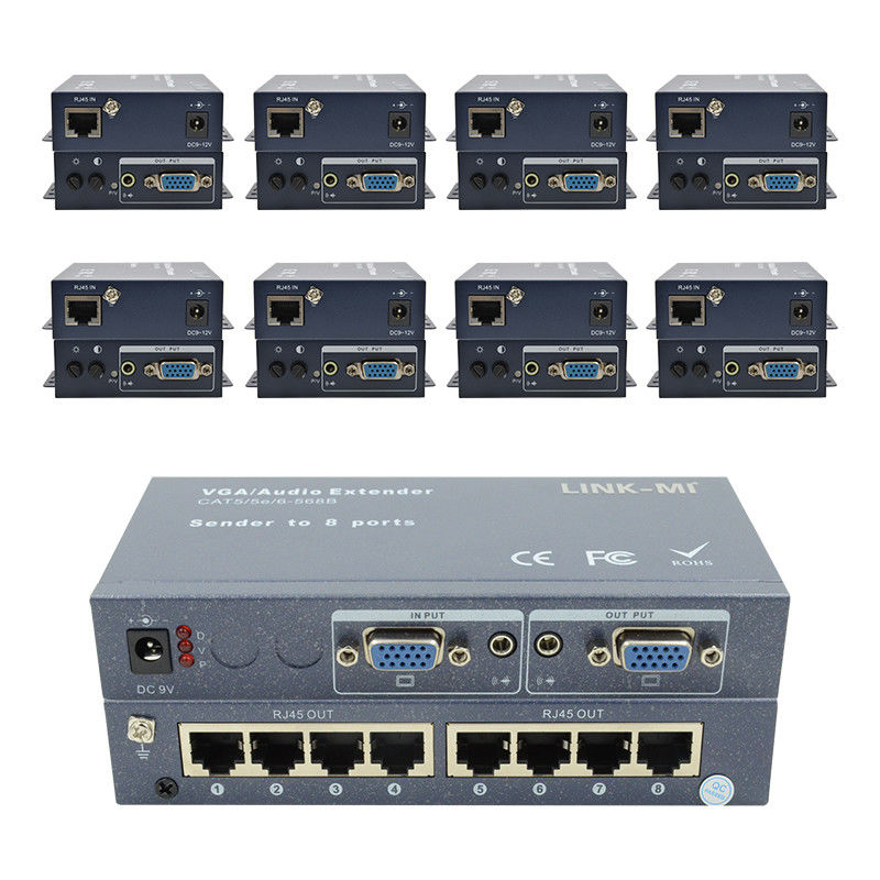 100m 200m 300m 1/8 VGA Splitter 1X8 Extender 1 do 8 Video Audio Extender