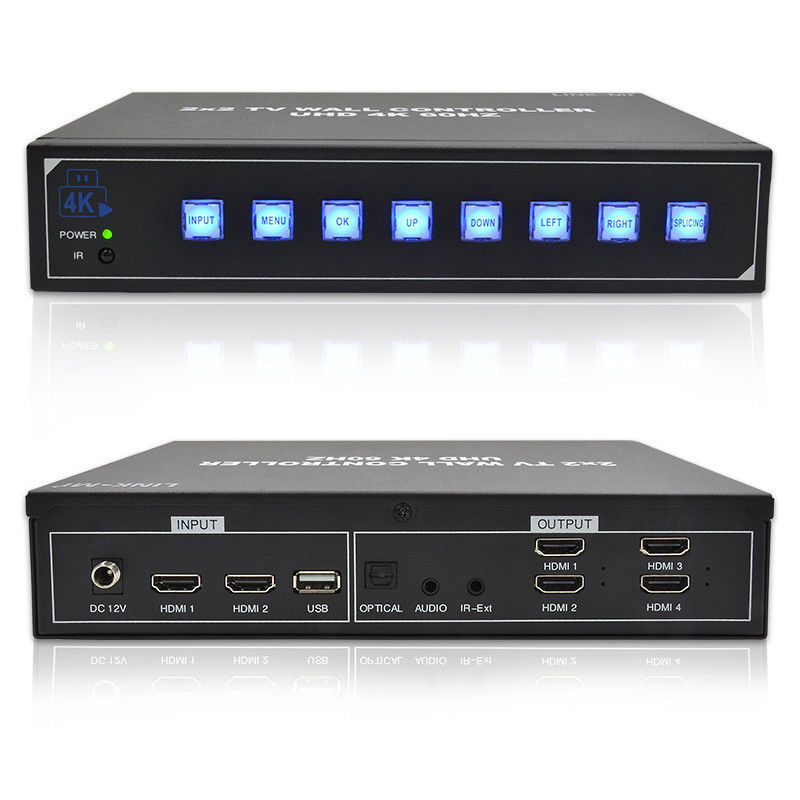 Procesor ścian wideo 4K HDMI 2X2 obsługuje wyświetlacz USB Auto dla 4 telewizorów UHD 4K 60Hz LED Video Wall